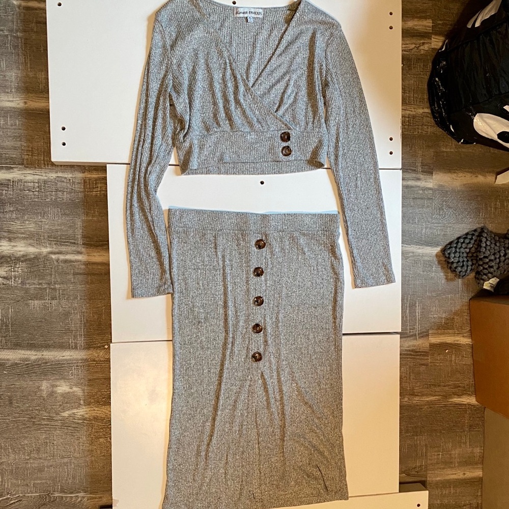 Almost Famous Gray Shirt and Skirt Two Piece Set